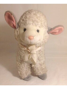 24K Polar Puff Plush Lamb Sheep Stuffed Animal w Bow Vintage 1991 Made in Korea